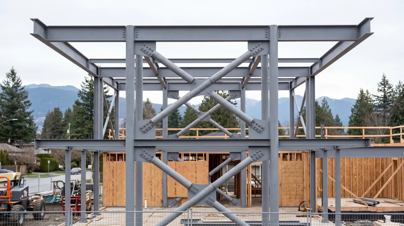 Structural steel frame fabricated by Jeff and Simon Ironworks for a seismically designed building