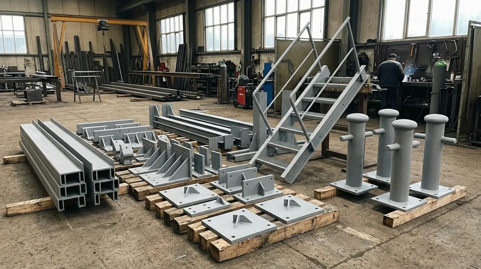 Miscellaneous metals including a steel ship ladder and guardrail installed beside structural steel framing in a Vancouver commercial building