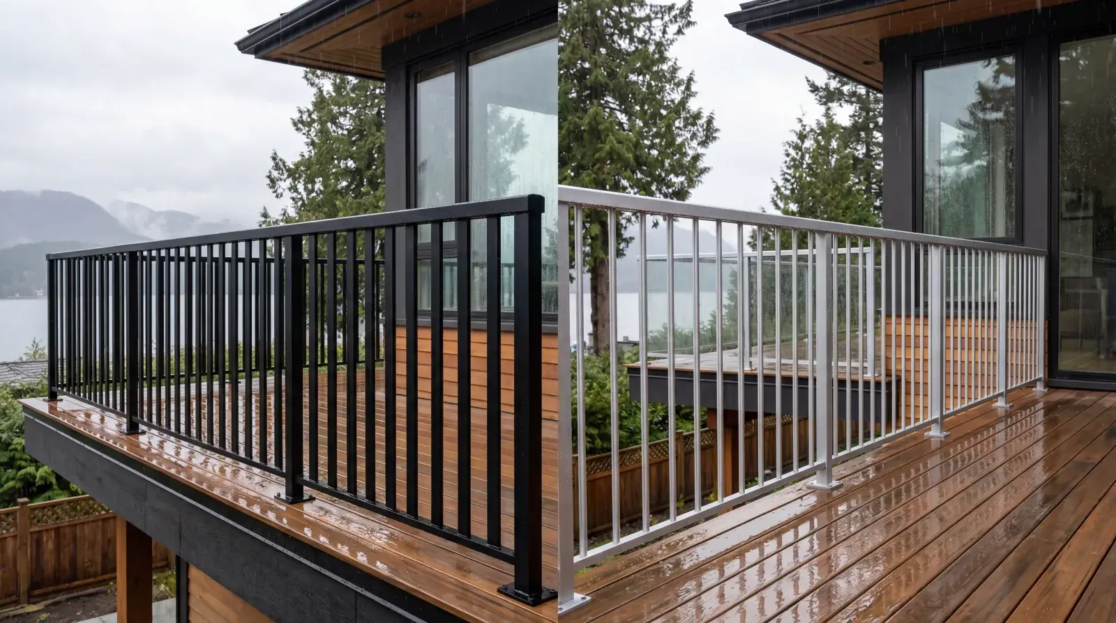 Custom steel railing with powder coat finish on a residential staircase in Vancouver BC